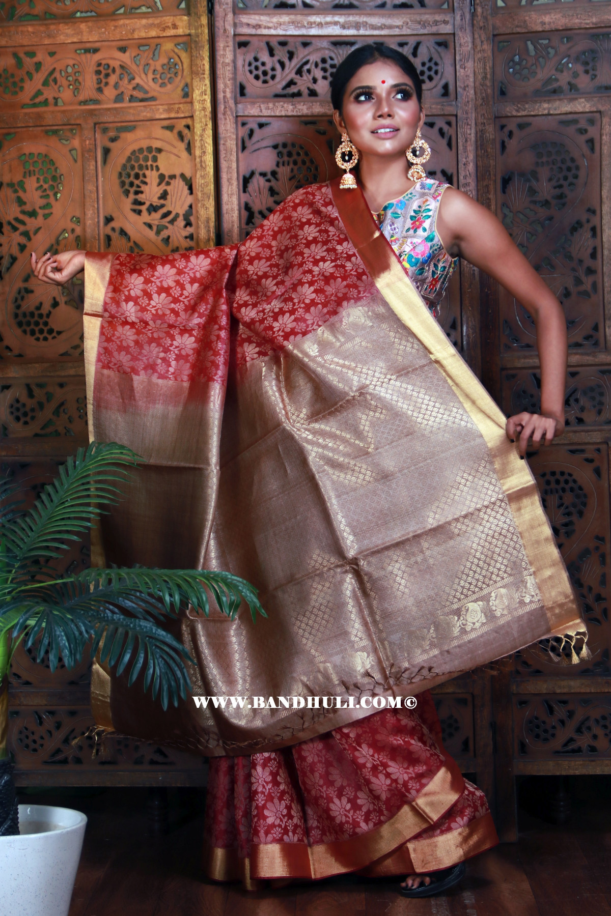 Maroon weaving Tussar Saree 